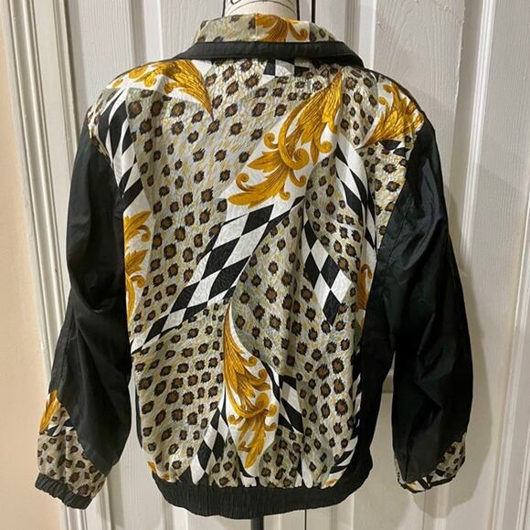 Y2K 90’s EAST WEST BOMBER JACKET LEOPARD PRINT WINDBREAKER SHOULDER PADS Sz M - Picture 16 of 16